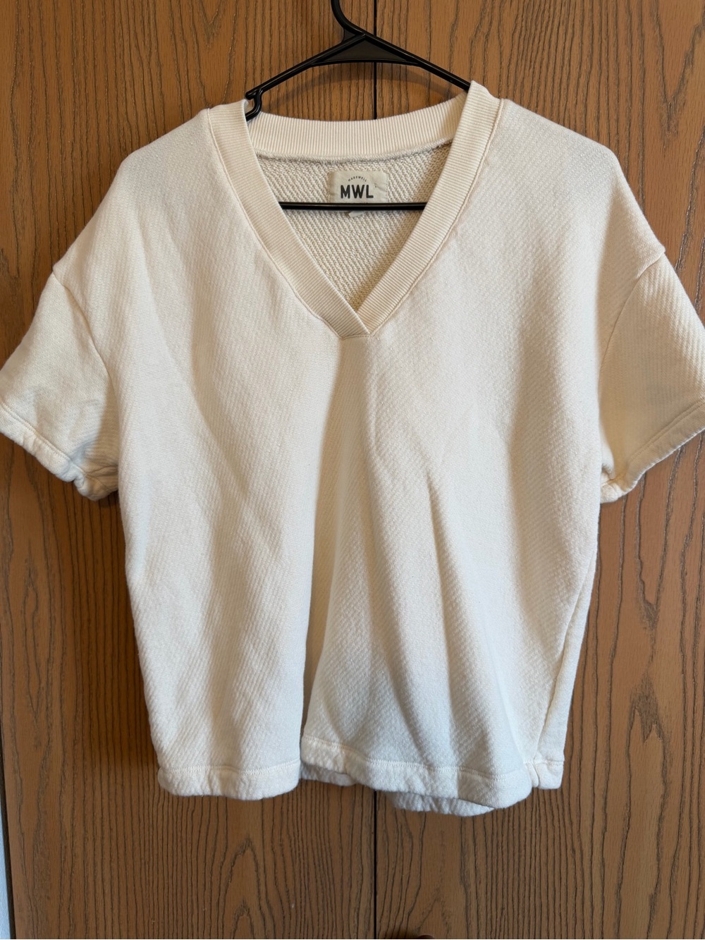 Madewell MWL Cream V-Neck Short Sleeve Sweater